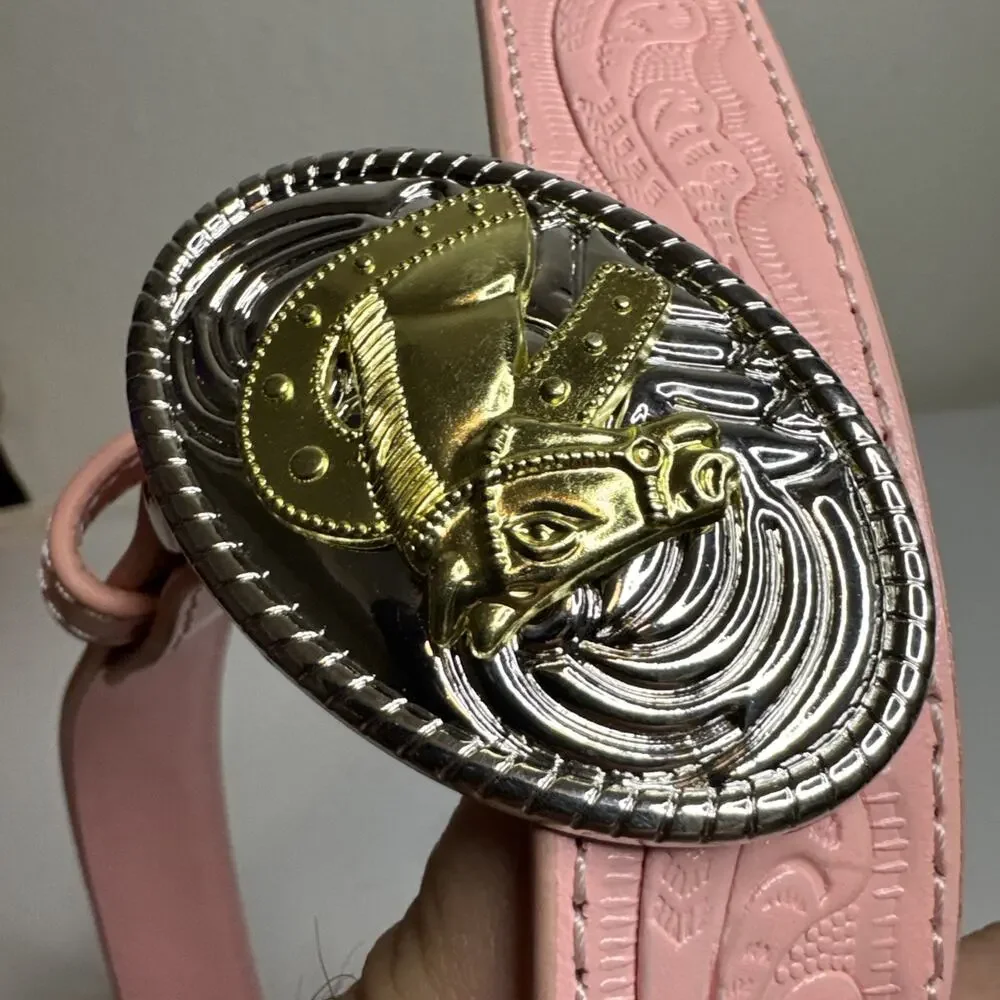 Nocona Belt Girls Mauve/Pink Horse Riding Buckle Western Cowgirl Leather Read
